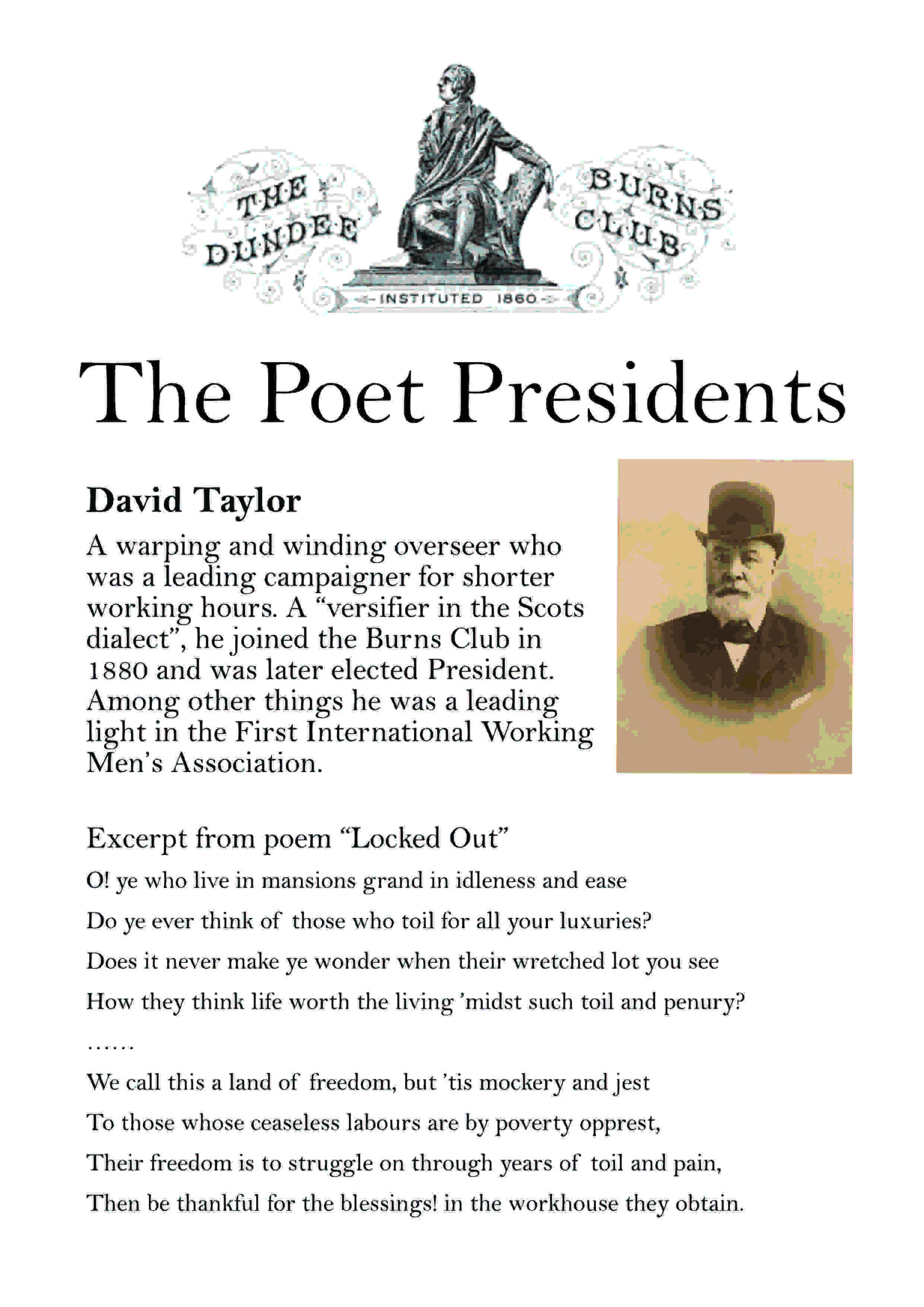 panel about poet and former Dundee Burns Club President David Taylor