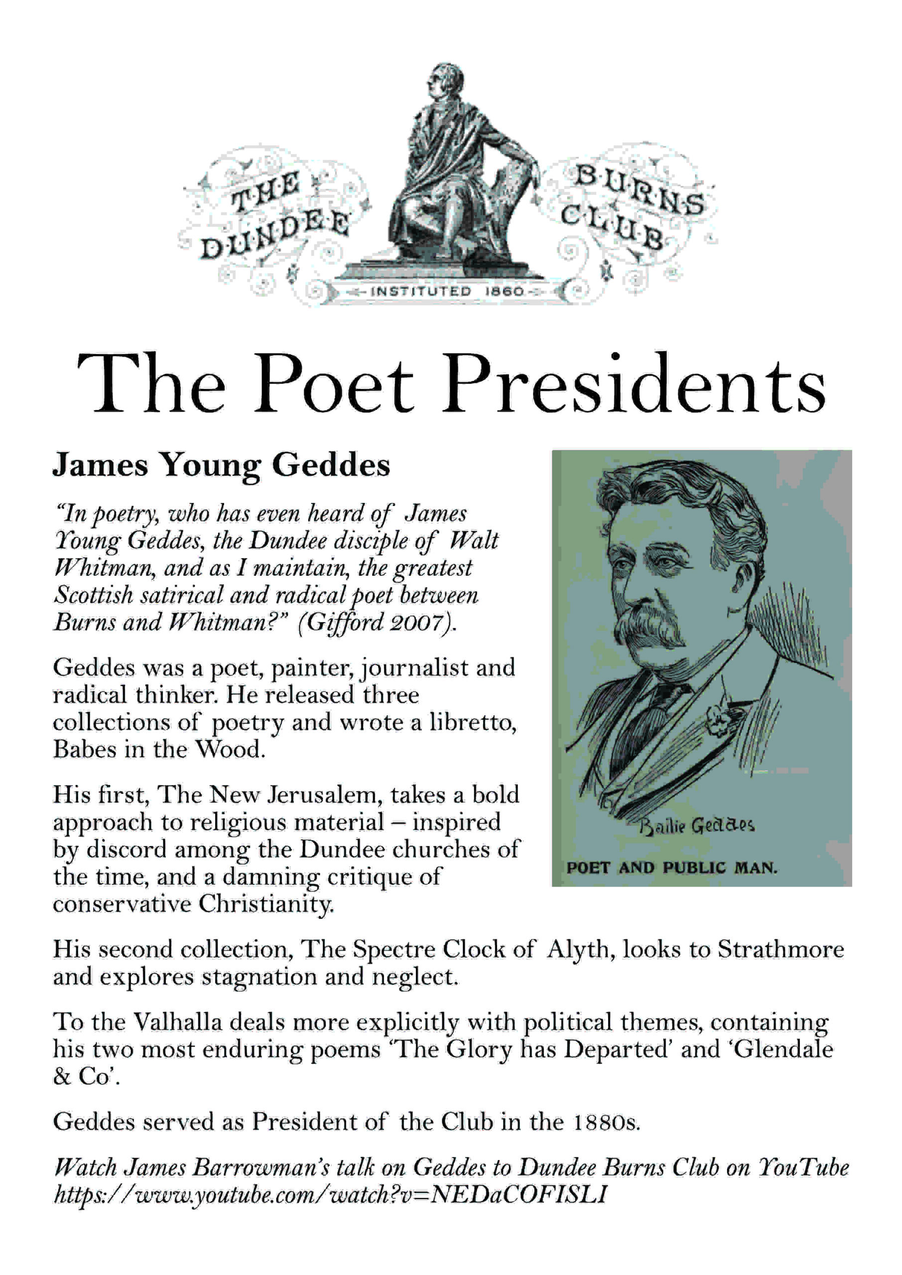 panel about poet and Dundee Burns Club President, James Geddes