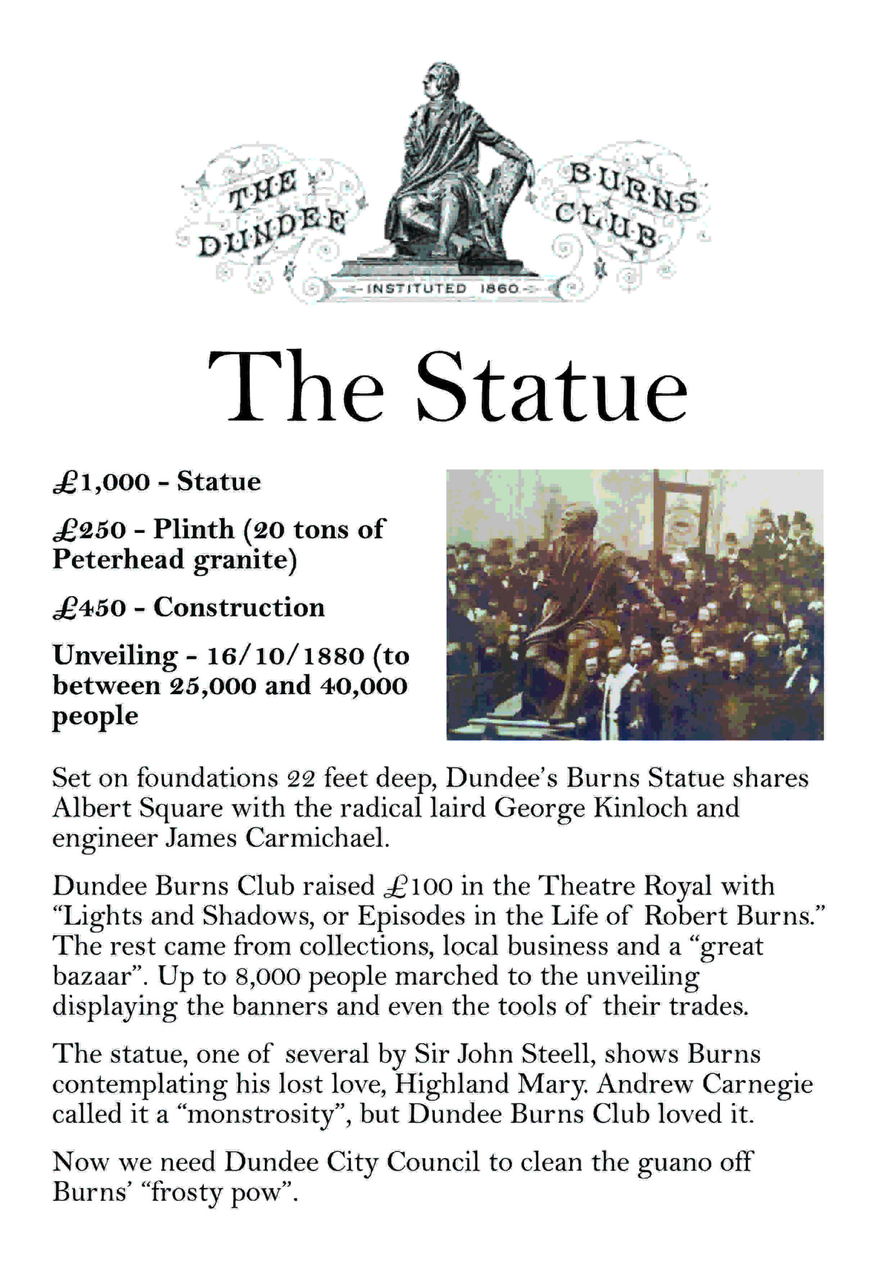 information about Club's role in creating statue