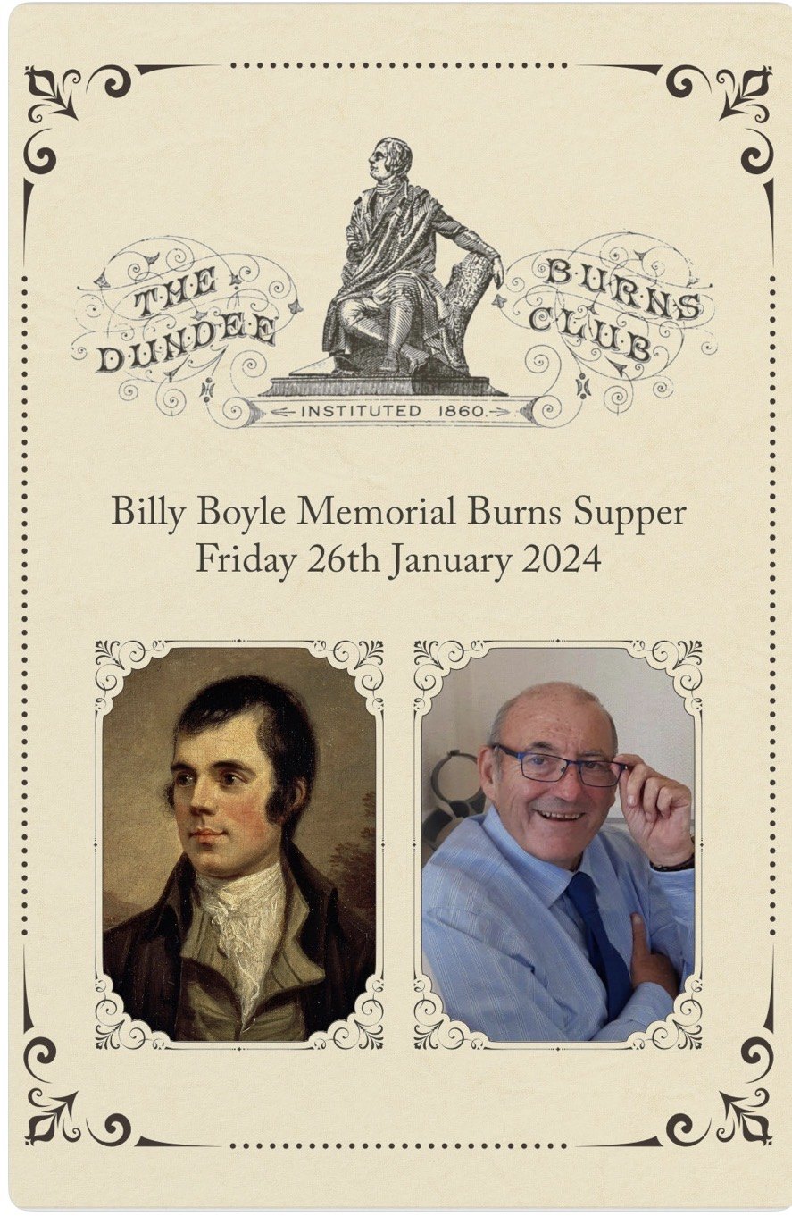 Poster for the Billy Boyle Memorial Burns Supper, 26 January 2024